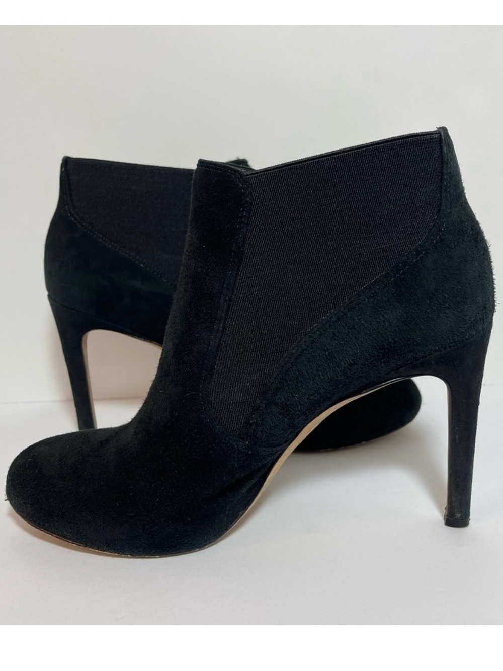 Via Spiga Women's Black Suede Stiletto Heel Pull-On Ankle Booties Boots 7M 37.5